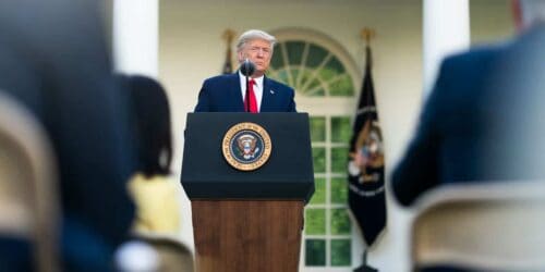 President Trump at a White House summit on human trafficking