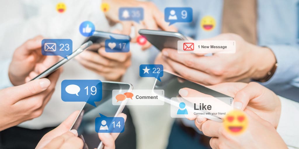 People looking at social media