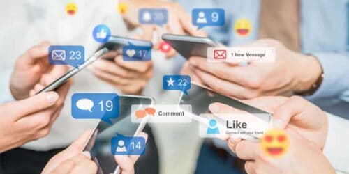 People looking at social media