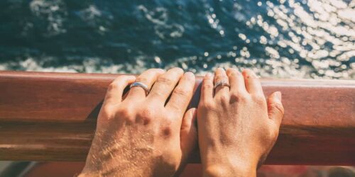 Two hands with wedding rings on||