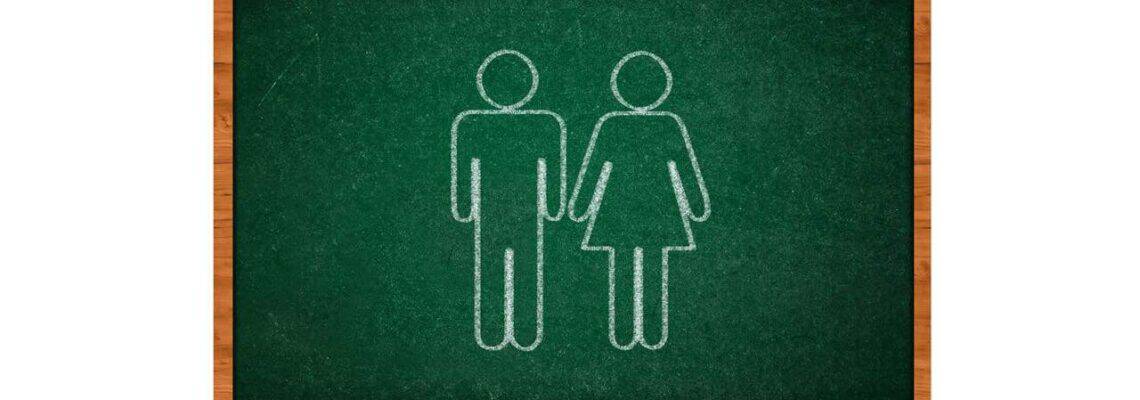 Male and Female icon on a chalkboard