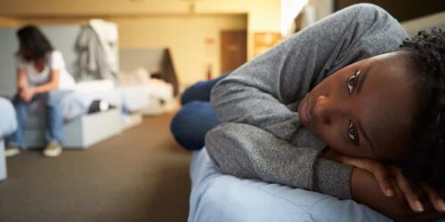 Woman in a homeless shelter