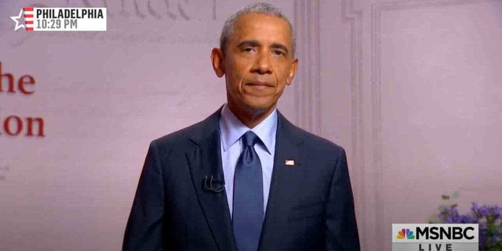 Barack Obama addresses the Democratic National Convention