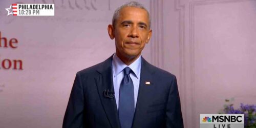 Barack Obama addresses the Democratic National Convention
