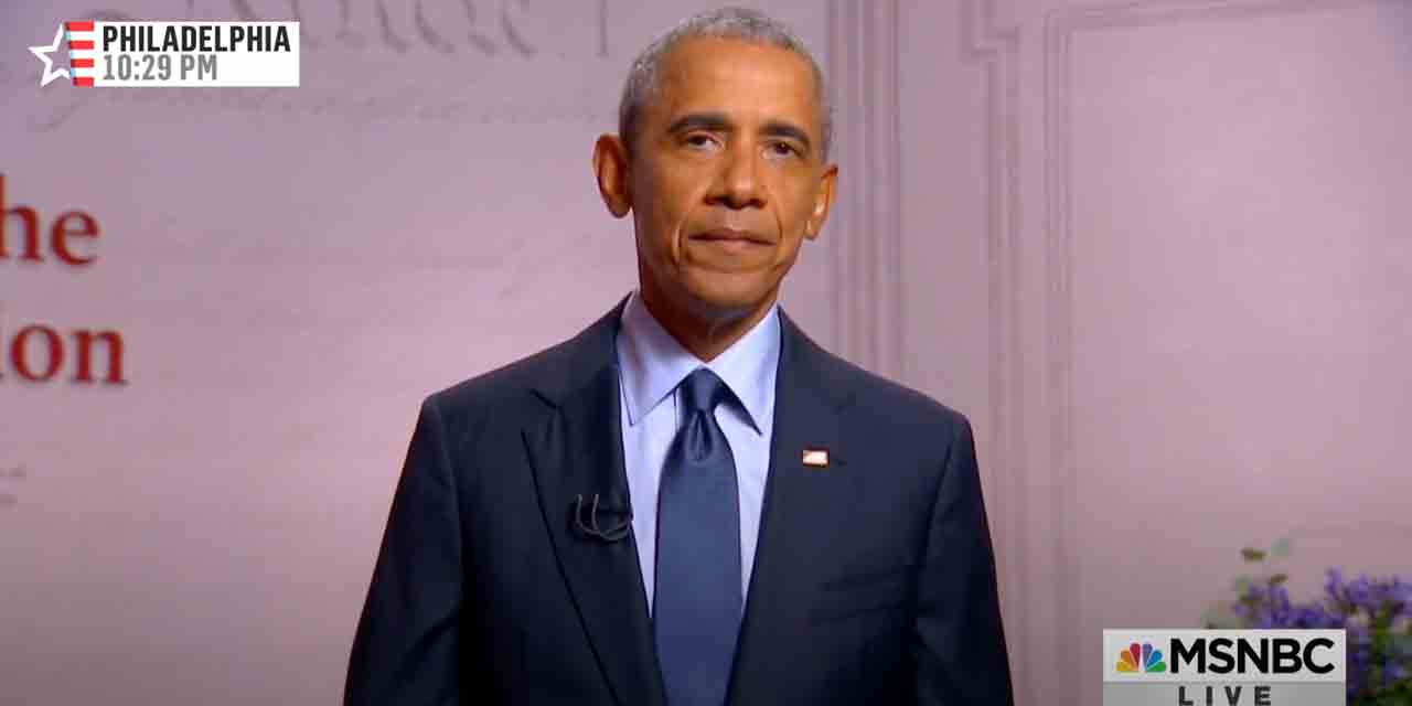 Barack Obama addresses the Democratic National Convention