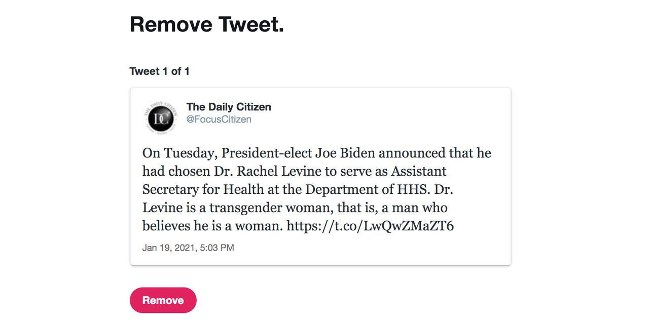Twitter Locks Out ‘The Daily Citizen’ Over Factual Reporting on Biden’s Transgender Nominee