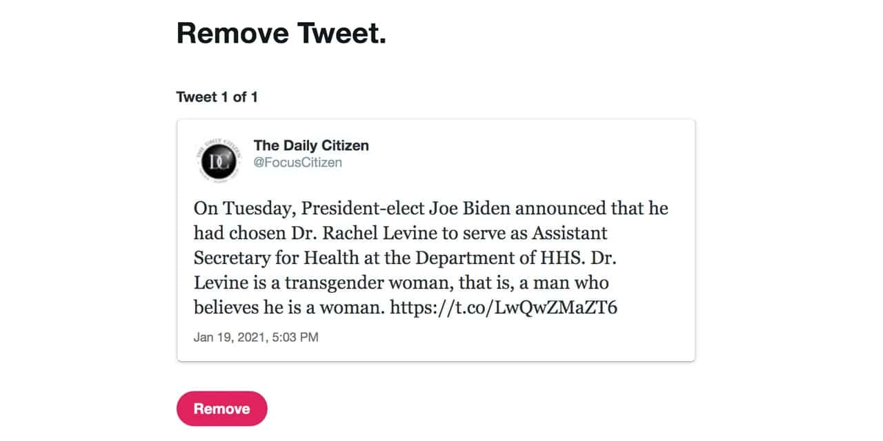 Twitter Locks Out 'The Daily Citizen' Over Factual Reporting on Biden's  Transgender Nominee - Daily Citizen