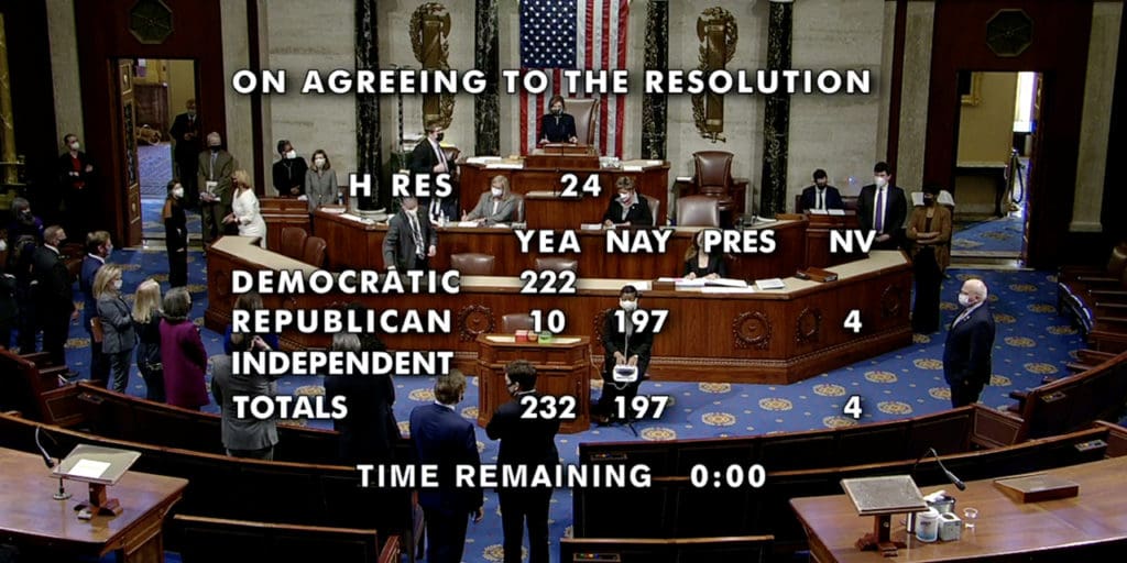 Congress votes to impeach Trump a second time