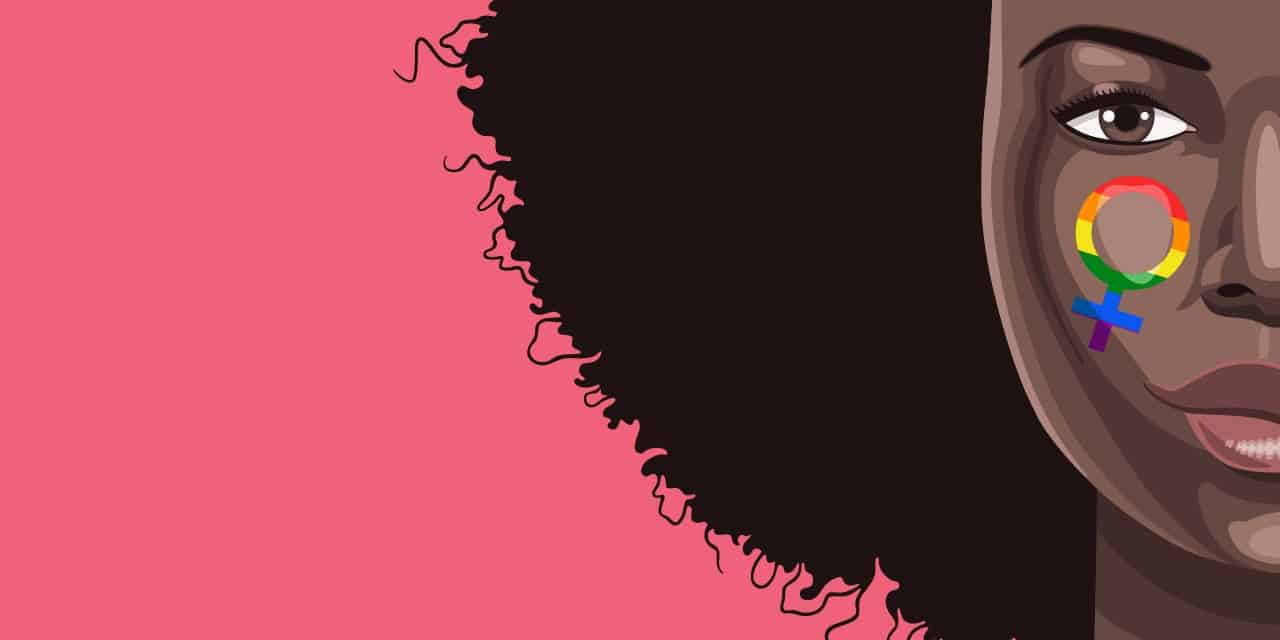 Woman with LGBT pride colors on her face