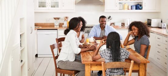 Family around a kitchen table|||||||||||